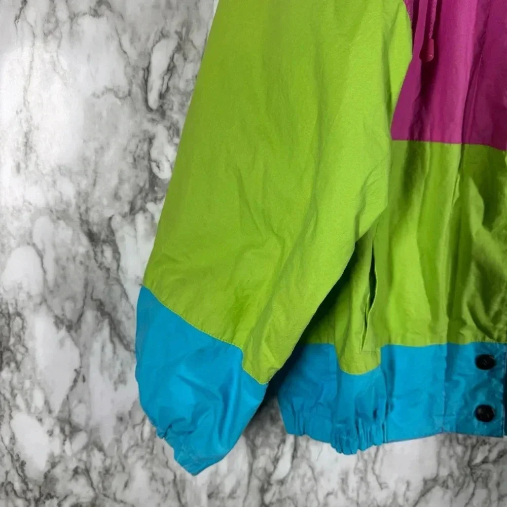 Vintage Nautical Color Block Neon Pink, Blue and Green Jacket Sz Small